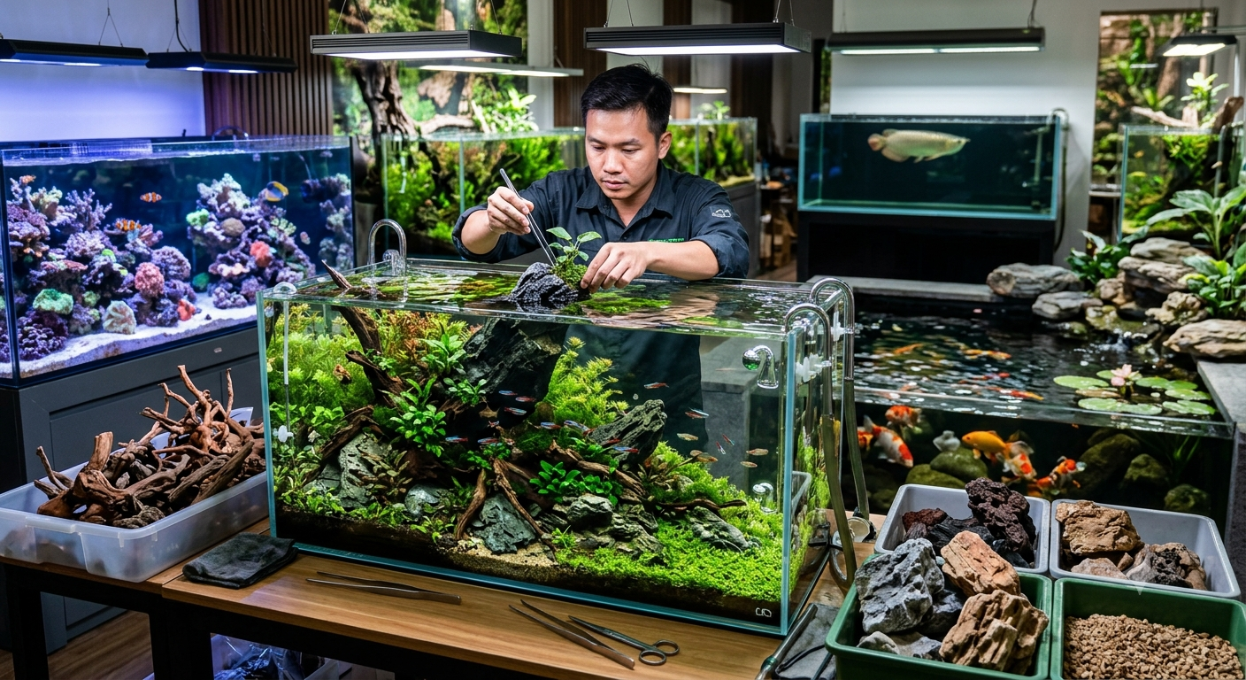 Lựa chọn phong cách bố cục và vật liệu trang trí